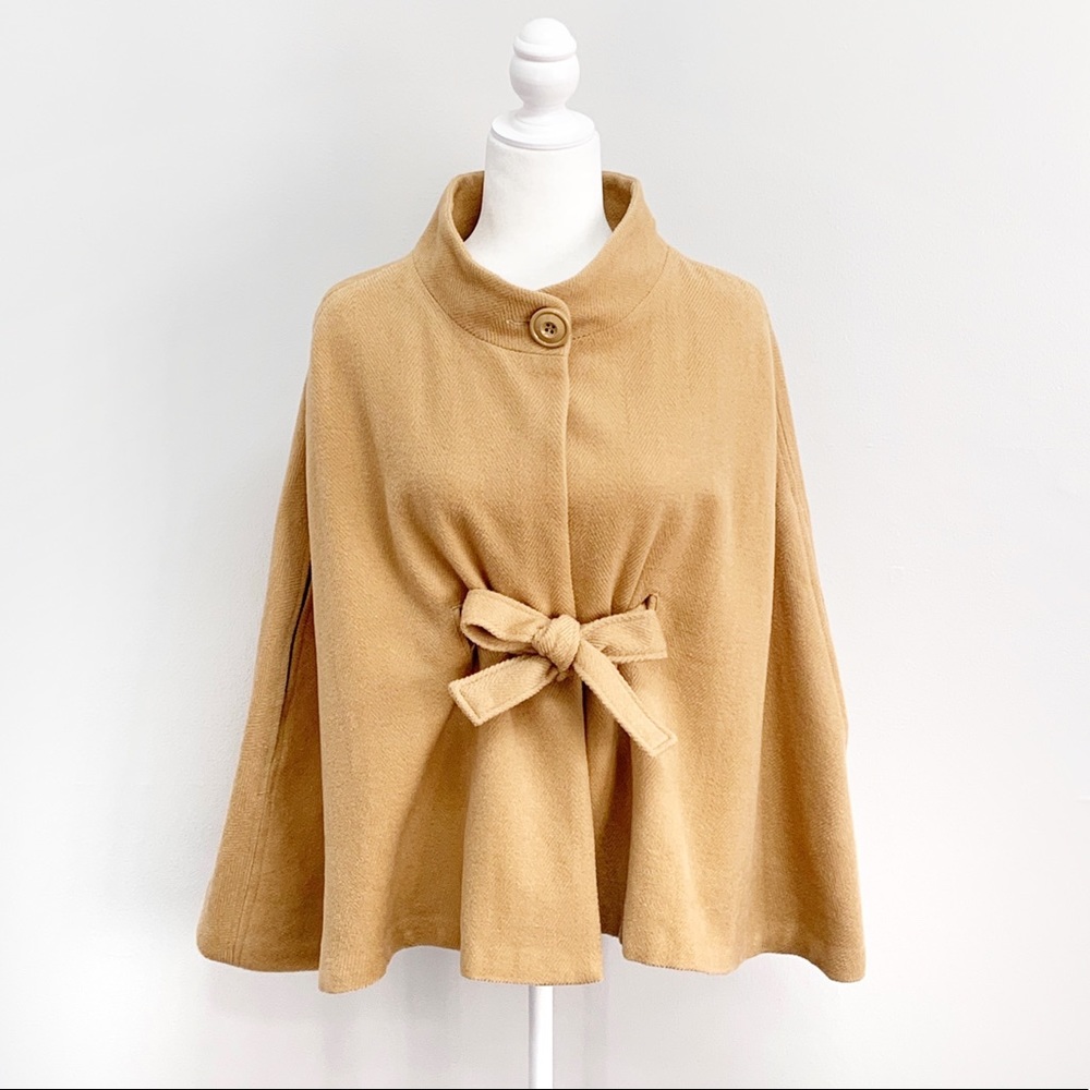 LOFT | Wool Angora Cape Single Button Tan Sz M/L